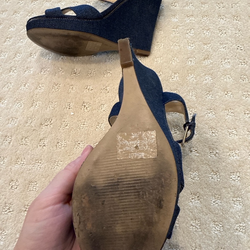 Guess Denim Wedge Sandals Ankle Strap Heels Size 7M - Picture 6 of 7